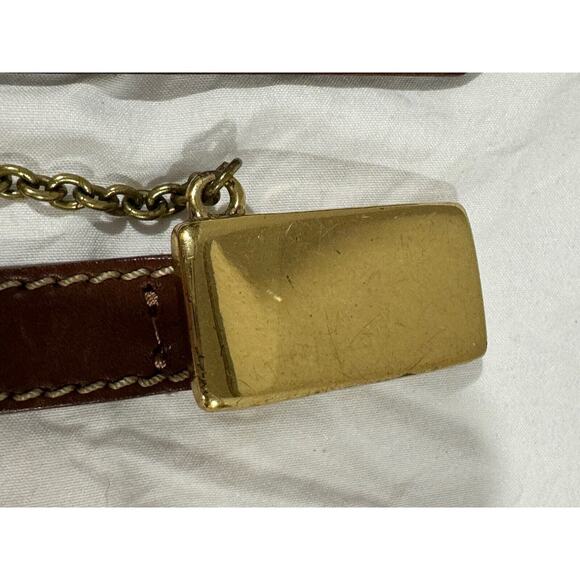 Vintage DKNY Brown Leather Skinny Belt With Brass Chain Detail Size Small Italy main image 7